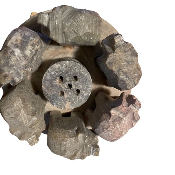 Handcrafted Windrose Soapstone Bear Circle Incense Holder Made In India - Picture 4 of 6